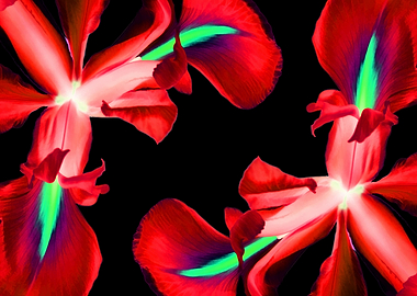 Red Iris Flower On Black