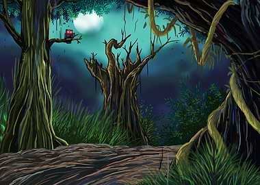 Midnight jungle scenery