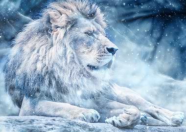 Lion and snow