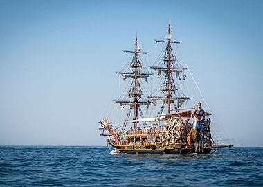Wooden ship in the sea