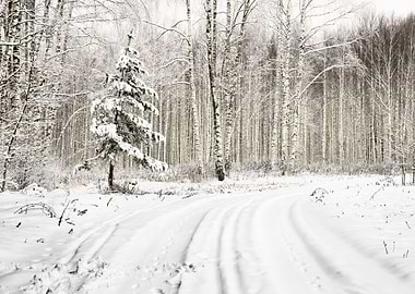Winter Scene Road And Fore