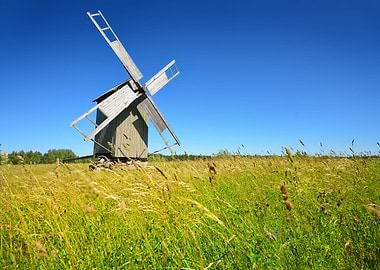 Old Wooden Windmill On Hiu
