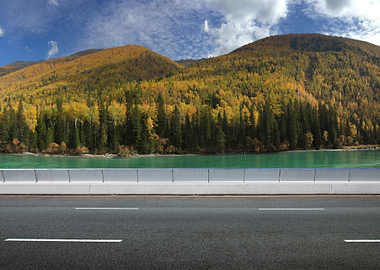 Empty Asphalt Road And Lak