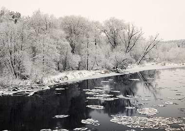Winter River And HoarFrost