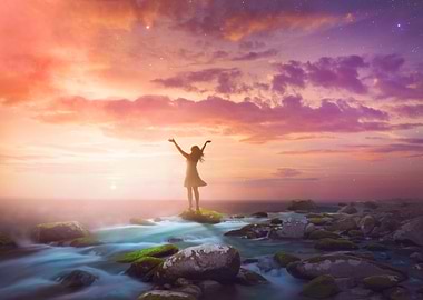 Woman Praising At Sunrise