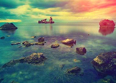 Sunset Over Rocky Sea Coas