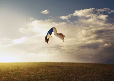 Woman Floating To Sky