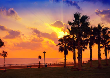Sunset Over Sea Embankment