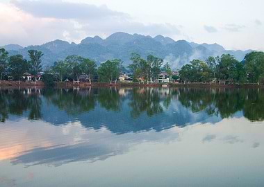 Village Scenic With Reflec