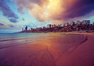 Netanya City At Sunset Sea