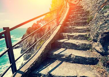 Stairways In Rock Over Sea