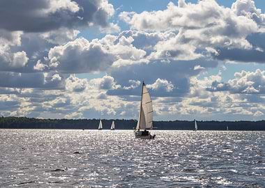 Lake Landscape With Yachts