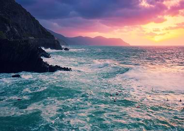 Sunset Over Rocky Sea Coas