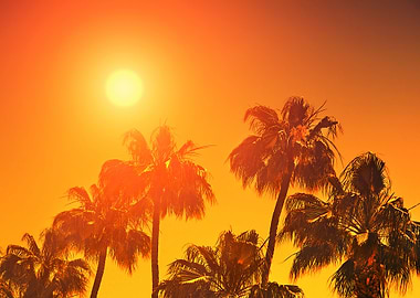 Orange Sunset Over Palm Tr