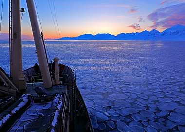 Boat In Winter Arctic Whit
