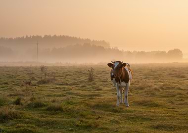 Cows On Misty Pasture At S