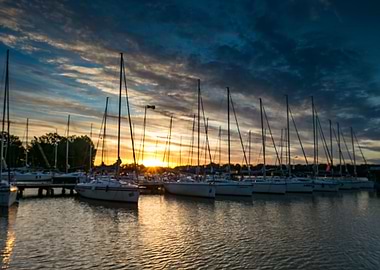 Yachtboats In Ports At Eve