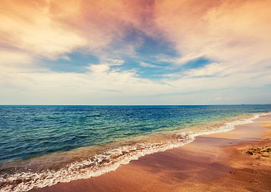 Deserted Beach With Cloudy