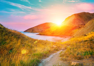 Sunset Over A Rocky Coast