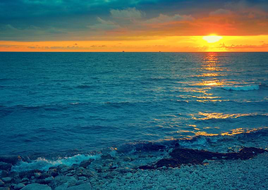 Magic Sunset Over Sea