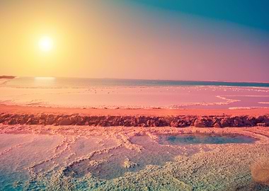 Dead Sea Salt Shore At Sun