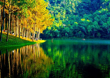 Pang Ung Lake And Mountain