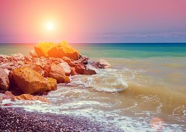 Sunset Over Rocky Coast