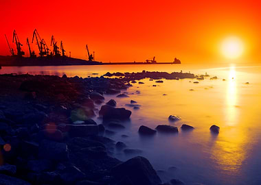 Red Sunset Over Stone Beac