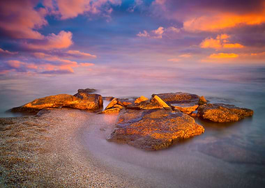 Beautiful Sunset Over Rock