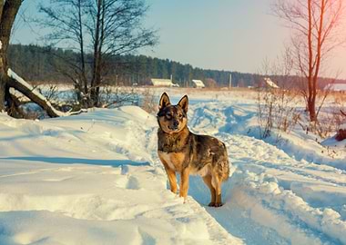 Dog Walking In The Snowy R