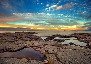 Deserted Rocky Beach At Su