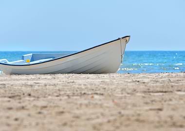 Old Style White Rowboat On