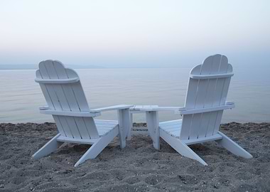 Empty Wooden Deck Chairs O