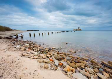 Beach With Old Military Bu