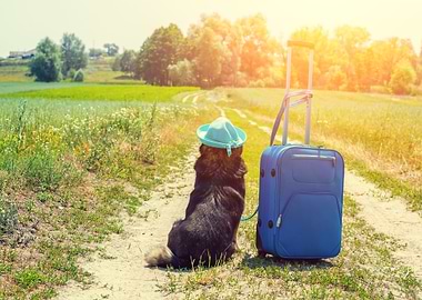 Dog Wearing Sun Hat With T
