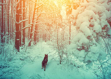 Dog Running In The Winter