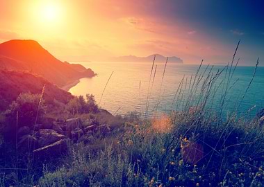 Beautiful Sunset Over Rock