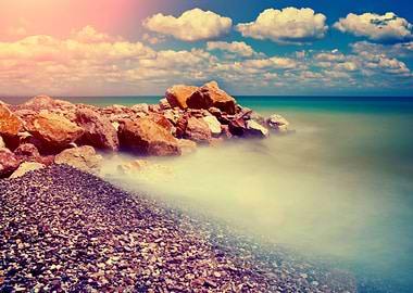Rocky Beach At Sunset