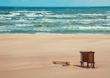 Deserted Beach Bench On Th