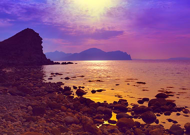 Purple Sunset Over Rocky B