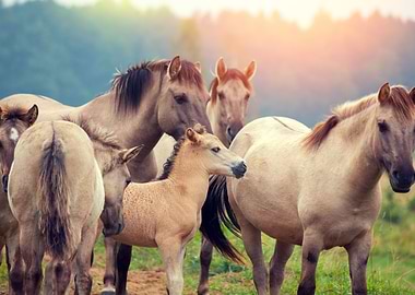 Herd Of Wild Horses On The