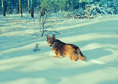 Dog Walking In The Snowy F