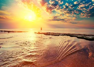 Deserted Beach At Sunrise
