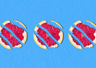 Three broken grapefruit