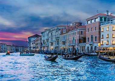 Gondolas in Dusk Canal