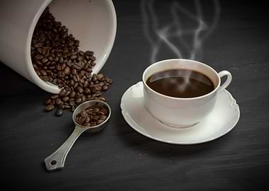 Coffee cup and beans