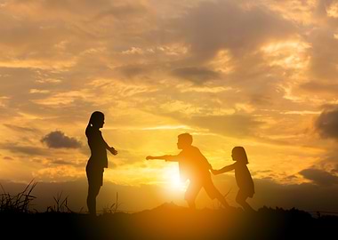 Mother and kids playing