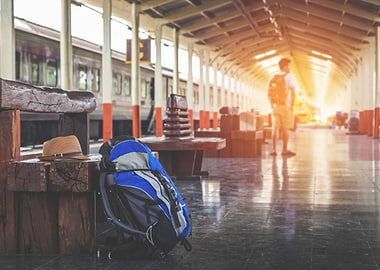 Traveler bag at a train