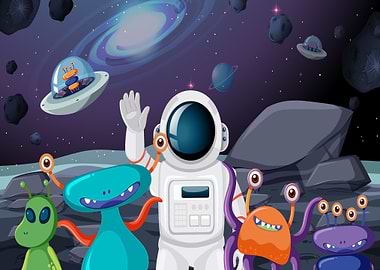 Space Astronaut and Aliens