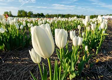 White tulip field flowers